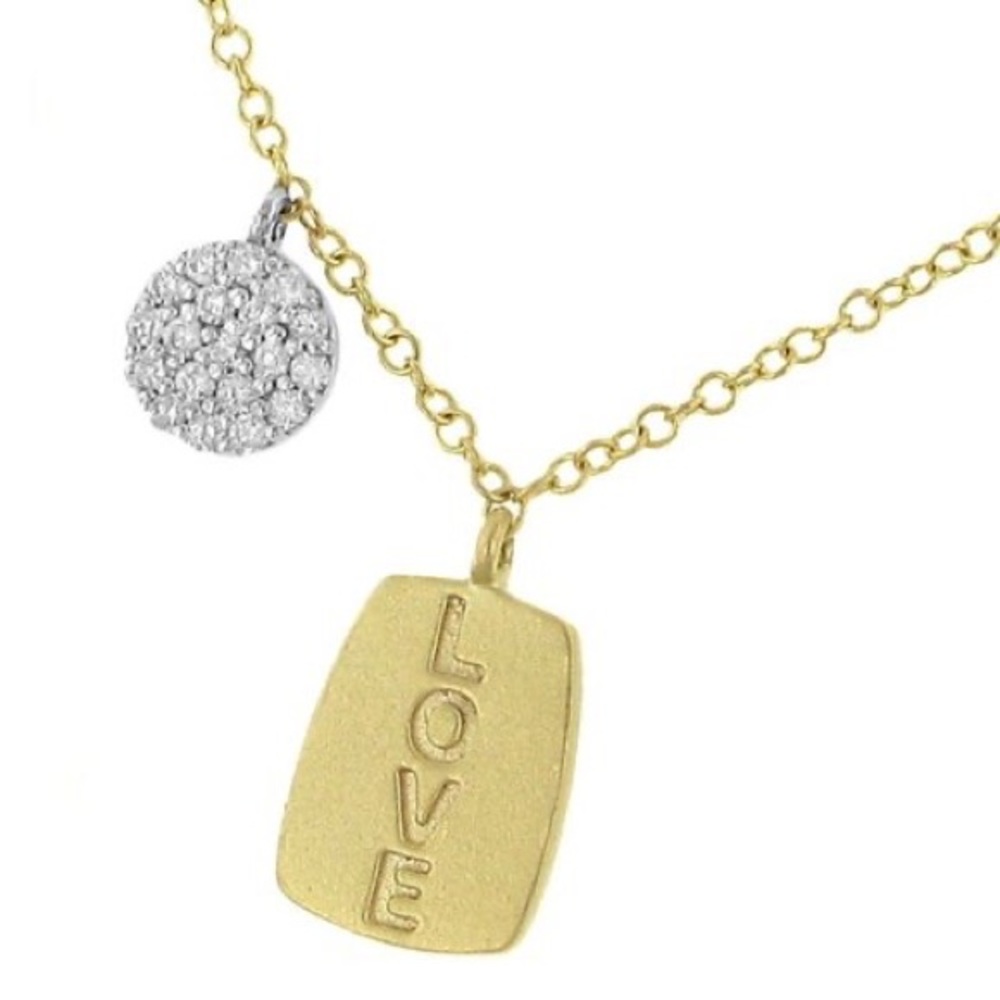 Meira T Necklace with Pave Diamond Circle Pendant and "Love" Tablet Pendant NWT